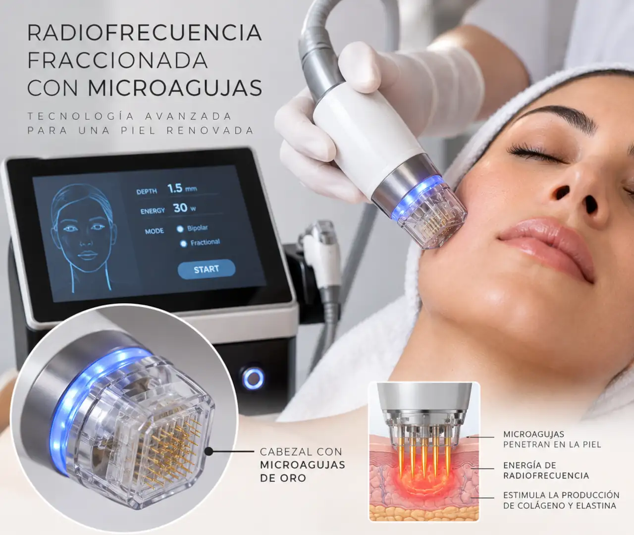 Radiofreqüència fraccionada amb microagulles Dona rebent la Radiofreqüència fraccionada amb microagulles
